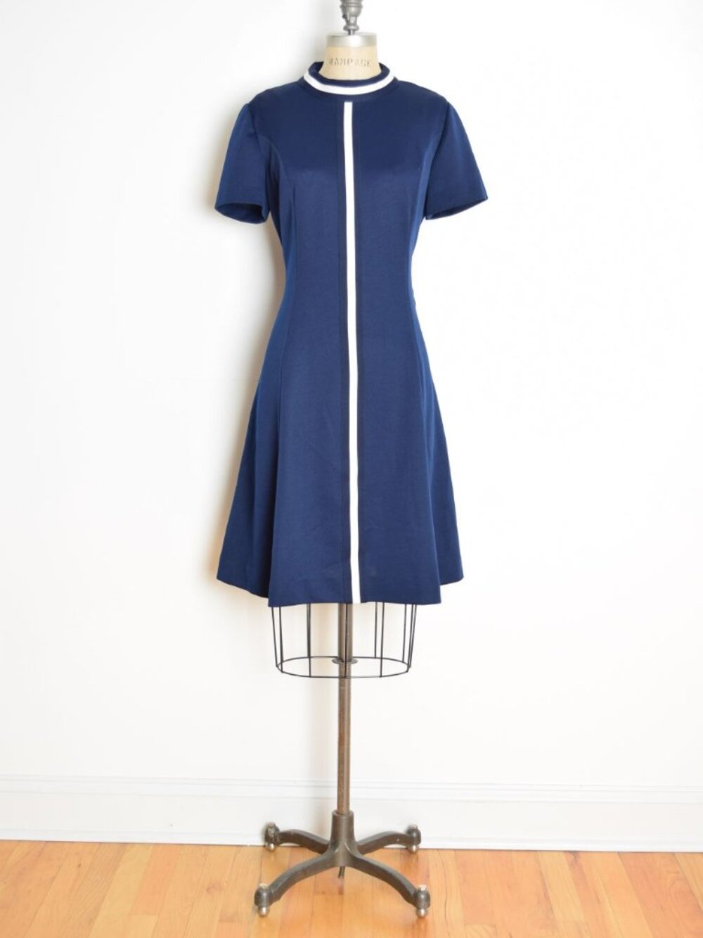 vintage 60s dress mod navy blue white racing stripe futuristic spaceage L